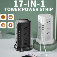 Multiprise 12 prises + 4 USB + 1 Type-C avec câble de 2 m, protection contre les surcharges et anti-foudre, 2500W 10A, prise US, best-seller