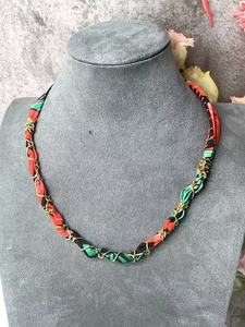 Collana a Catena in Acciaio Inossidabile alla Moda, Collana in Tessuto Colorato, Collana con Stampa Leopardata - Product Image 5