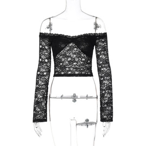 Nouvelle Collection Automne – Top Femme Sexy Transparent en Dentelle, Épaules Dénudées, Sans Col, Manches Longues – Tendance Mode - Product Image 3