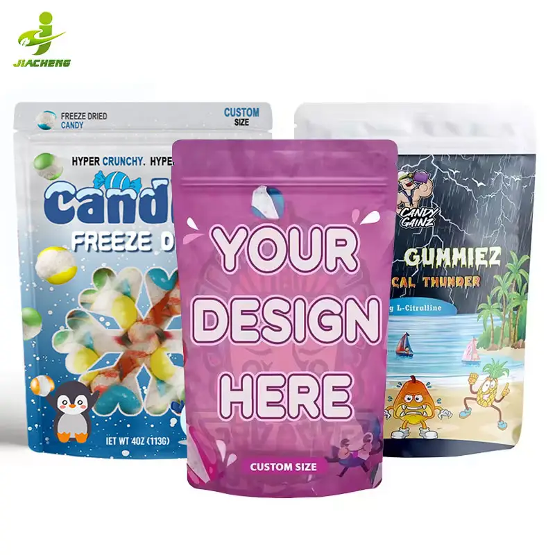 लोगो के साथ अनुकूलित मुद्रित डिज़ाइन जिपर डॉयपैक एल्यूमीनियम ज़िप लॉक स्टैंड अप पाउच प्लास्टिक खाद्य पैकेजिंग बैग