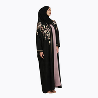 Nouvelle Abaya Turque Été 2023 Noire Broderie Florale Ouverte Modeste Vêtement Islamique Femme Robe Musulmane Dubaï