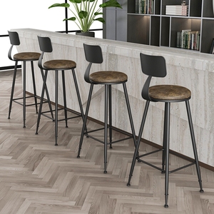 Taburete Alto Nórdico Moderno, Silla de Comedor de Metal y PU Ecológica, Respaldo Negro, para Hogar, Cafetería, Hoteles y Restaurantes - Product Image 1