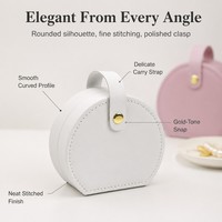 Étui de voyage demi-rond en cuir pour bijoux, boîte de rangement portable multi-compartiments pour bagues, boucles d'oreilles, colliers, cadeau