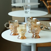 Mug à café de luxe rétro en verre ambré gaufré avec poignée, tasse à latte côtelée vintage pour café glacé, idéal pour la table de café
