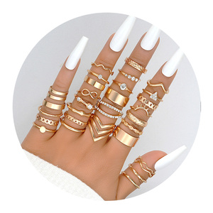 Set di anelli in oro e argento da 21-30 pezzi per donna, anelli impilabili delicati con gioielli in strass per uso quotidiano, regalo - Product Image 2