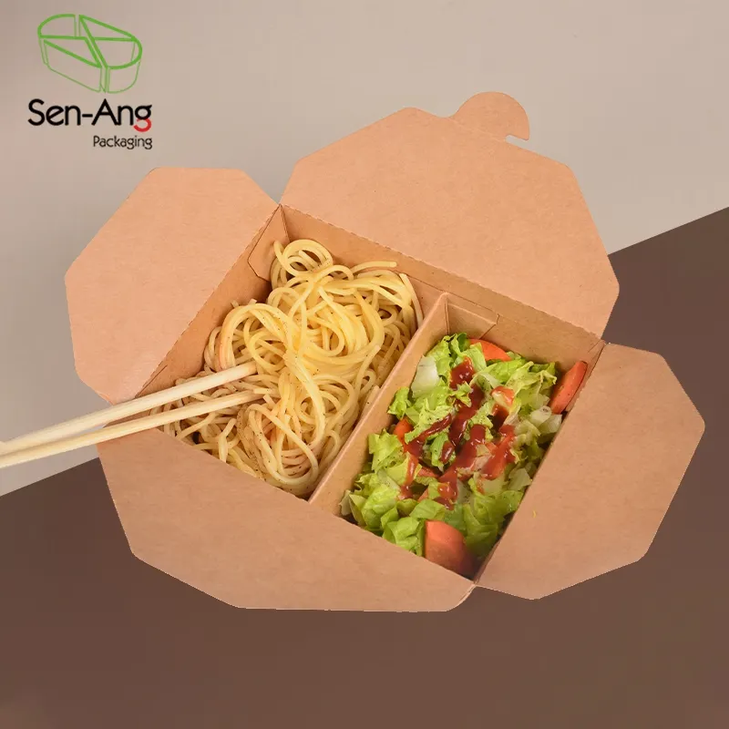 SenAng03 Take Away กล่องบรรจุอาหารอย่างรวดเร็วการรั่วไหล-หลักฐานบรรจุกล่องอาหารกระดาษคราฟท์ถังซุปที่มีฝาปิด