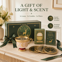 Lampe de Projection Aromathérapie de Luxe, Veilleuse Émaillée avec 3 Bougies Parfumées et Assiettes, Coffret Cadeau, Bougies Parfumées