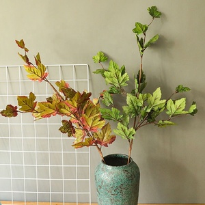 A-595 Daun Maple Buatan Daun Maple Sutra Batang Terbakar Cabang Daun Maple Oranye