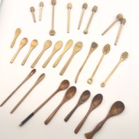 Lot de 4 mini-bâtonnets à miel en bois de 6,3 pouces, design nid d'abeille, pour servir et saupoudrer, idéal pour les mariages et les fêtes