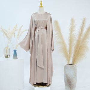 新着イスラム教徒の服イスラムエレガントサテンラグジュアリーアバヤドバイ2ピースアバヤセット女性控えめなドレス - Product Image 2