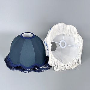 E14 \ E27 Custom colore frangia fatta a mano in tessuto di lino <span class=keywords><strong>paralume</strong></span> naturale nappe lampada da tavolo motivo a cono - Product Image 1