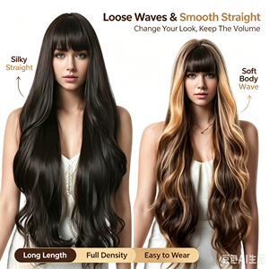 Parrucche Sintetiche in Fibra Resistente alle Alte Temperature, 30 Pollici, con Frangia, Onde Grandi/Ad Acqua, Alta Densità, Lunghe e Ricci, alla Moda, Miste - Product Image 1