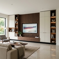 Mueble de TV de Pared con Chapa de Madera de Lujo Clásico, Resistente al Agua y al Desgaste, para Televisores de 65+ Pulgadas, para Sala de Estar o Dormitorio