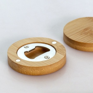 Práctico abrebotellas Circular de madera de bambú, abrelatas magnético de silicona para el hogar para bebidas y cervezas para refrigeradores - Product Image 5