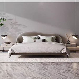 Lit plateforme moderne rembourré avec tête <span class=keywords><strong>de</strong></span> lit et dossier, cadre <span class=keywords><strong>de</strong></span> lit en bois, tissu velours gris, pieds en acier - Product Image 3