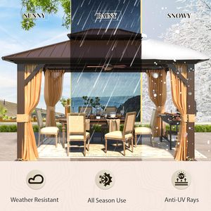 Gazebo de 10' x 12' con Techo Rígido de Aluminio, Gazebos de Acero Galvanizado con Doble Techo, <span class=keywords><strong>Cortinas</strong></span> y Mosquiteras, Pérgolas Metálicas <span class=keywords><strong>para</strong></span> Exteriores - Product Image 4