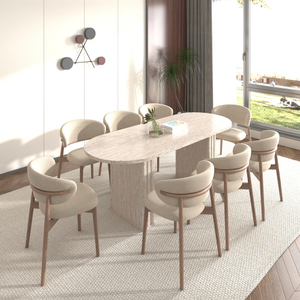 Table à manger extensible moderne pour 8 personnes, table de cuisine ovale avec base en MDF pour villa et hôtel - Product Image 3
