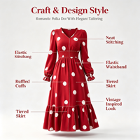 Robe longue fluide à col en V et imprimé pois pour femme, taille élastique smockée, volants, style midi/maxi, décontractée, automne, vêtements pour femme ODMOEM