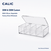 Boîte de rangement de bureau en acrylique Calic transparente à 8 compartiments avec couvercle rabattable pour sachets de thé, pilules, taille personnalisée, OEM, vente en gros