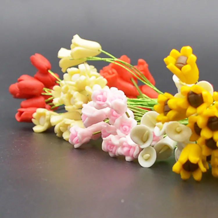 Petites fleurs de marguerites artificielles en résine, pièces, petites tulipes, rose, tournesol, décoratives