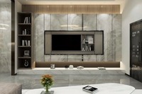 Meuble TV flottant moderne avec éclairage LED, console multimédia murale, design minimaliste pour le rangement du salon