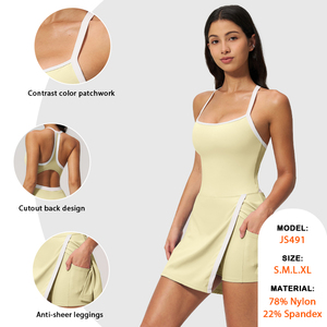 Vestido de Tenis <span class=keywords><strong>Venka</strong></span> JS491 Transpirable de Secado Rápido, Cuello Redondo, Tirantes en Contraste, Tirantes en T, Vestido de Yoga con Relleno Extraíble en el Pecho - Product Image 2