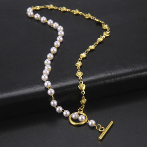 Nuove Collane <span class=keywords><strong>con</strong></span> Catene Sottili in Stile Europeo <span class=keywords><strong>e</strong></span> Americano, <span class=keywords><strong>Collana</strong></span> Trendy in Acciaio Inossidabile <span class=keywords><strong>con</strong></span> Cuore, <span class=keywords><strong>Catena</strong></span> di <span class=keywords><strong>Perle</strong></span> <span class=keywords><strong>e</strong></span> Chiusura a Gancio OT - Product Image 4