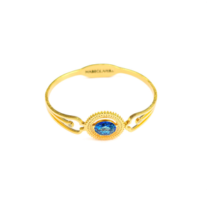 Bracelet tendance en acier inoxydable avec design d'engrenage et incrustation de pierres bleues, plaqué or PVD, bijoux durables et résistants pour femmes - Product Image 2