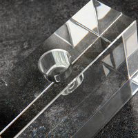 Porte-bougie minimaliste horizontal oblong en cristal massif, élégant support votif en cristal pour paysage