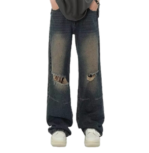 Wholesale Custom Men's Plus Size Denim Jeans <b>Harem</b> Pants Casual Summer ODM with Eco-Friendly Sand Wash Gradient - Product Image 1
