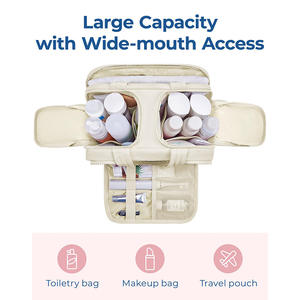 Grande trousse de maquillage portable, sac de toilette de voyage, pochette à ouverture large, sacs de rangement cosmétiques - Product Image 3