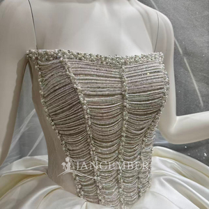 Lsoy061 Elegant <b>Wedding</b> Dress Corset Crystal Beaded Satin Ball Gown Veil Train For Formal Church Ceremony Jancember - Product Image 5