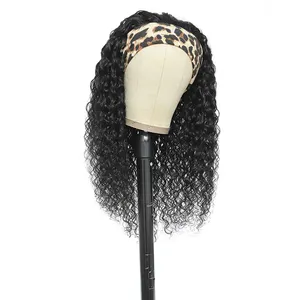Full Cuticle Water Wave Headband Wigs Human Hair Glueless None Lace 10A Virgin Peruvian Head Band Double Drawn Human Hair Wigs