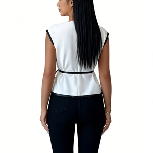 Áo kiểu peplum có dây buộc eo tương phản dành cho nữ - Áo sơ mi công sở không tay thông thường Sehe Fashion - Product Image 5