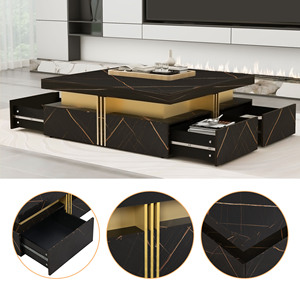<b>Modern</b> <b>Black</b> Marble Square Storage <b>Coffee</b> <b>Table</b> with 4 Drawers Living Room Furniture - Product Image 5