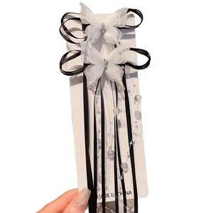 Klip rambut kupu-kupu lucu aksesori rambut pesta plastik poni kecantikan anak perempuan manis gaya balet manik-manik pita rumbai panjang - Product Image 2