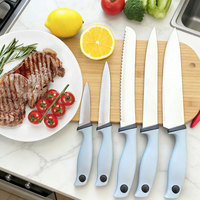 Ensemble de couteaux de chef en acier inoxydable avec logo personnalisé, 5 pièces, couteau de cuisine avec manche en PP, lame en acier inoxydable 3Cr13 pour couper