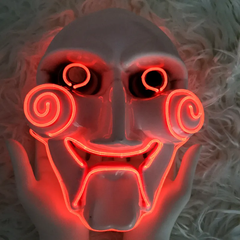 Light Up Neon El Wire Saw Masker voor Enge Halloween Cosplay LED Kostuum