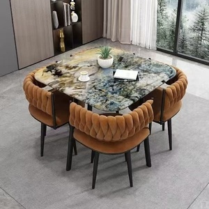 GEDO, nuevo diseño, juego de mesa de cena pequeña cuadrada de cerámica microcristalina de lujo, Juego de 4 sillas, mesas y sillas de restaurante - Product Image 4