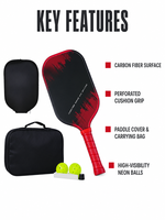 Raquette de pickleball en fibre de carbone T700 pressée thermiquement, finition mate texturée, poids 230g, longueur 42cm, épaisseur 16mm, 0 trous