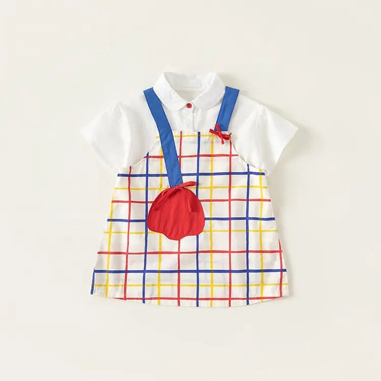 Benutzer definierte Kinder kleidung Korean Edition Baumwoll riemen Plaid Rock Mädchen Kleidung Set Sommerkleid Baby kleines Mädchen zweiteiliges Set