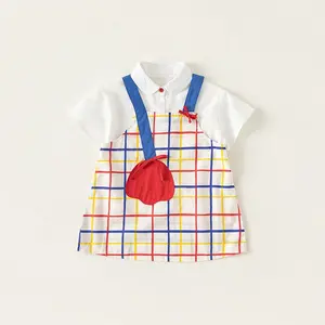 Vêtements pour enfants personnalisés édition coréenne coton sangle plaid jupe fille vêtements ensemble robe d'été bébé petite fille deux pièces ensemble