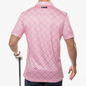 Camiseta de polo de golf para hombre, ligera y personalizada OEM, rosa claro con diseño polinesio, técnica de sublimación con logotipo de su marca impresa - Product Image 3