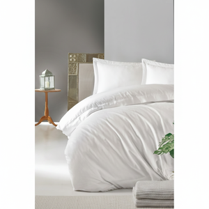 Ensemble de literie élégant en coton 100% avec motif uni, satiné, blanc, 4 pièces, pour usage domestique - Product Image 3