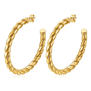 Hoop <b>Earrings</b> 5mm Twisted C Shape Gold Stainless Steel <b>Stud</b> Fashionable Unique Versatile - Product Image 5