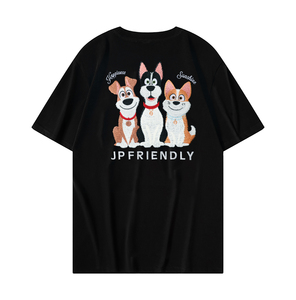 SUHE Men's Embroidered Dog Character Oversized Casual T-Shirt Short Sleeve O-Neck Black - Product Image 1