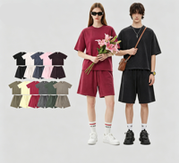 Ensemble T-shirt et short vintage délavé style streetwear urbain, coupe oversize à épaules tombantes, survêtement d'été 2 pièces pour homme