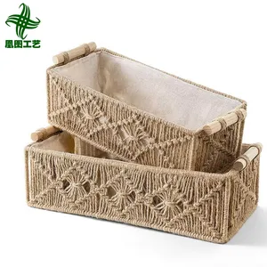 Huangtu cesta de prateleira macrame, cesta organizadora para sala de estar