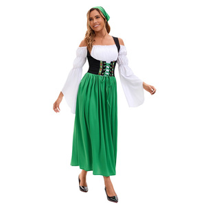 Medieval Farm Maid Costume Women Adult Oktoberfest Dress <b>Red</b> Green Blue Polyester Fiber - Product Image 2