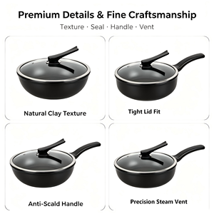 <span class=keywords><strong>Wok</strong></span> en céramique pleine, non revêtue, de 33 cm, poêle à frire en céramique solide pour cuisinière à gaz, sûre et saine - Product Image 3